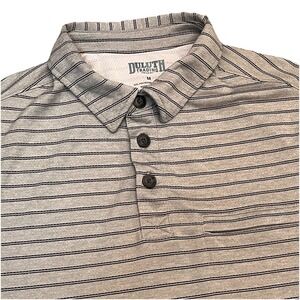 Duluth Trading Men's M Gray Striped Polo Shirt Zipper Pocket Armachillo Cooling